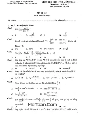 Đề thi HK2 Toán 11 năm 2016 - 2017 trường THPT Đoàn Kết - Hai Bà Trưng - Hà Nội