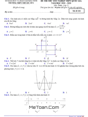 Đề thi thử tốt nghiệp THPT QG 2020 môn Toán trường THPT Tiên Du 1 – Bắc Ninh