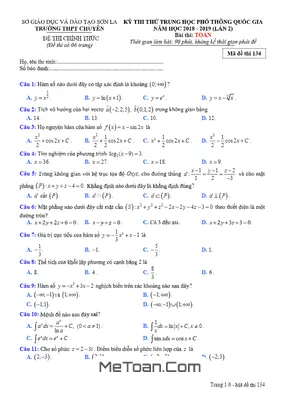 Đề thi thử THPT Quốc gia 2019 môn Toán lần 2 trường THPT chuyên Sơn La