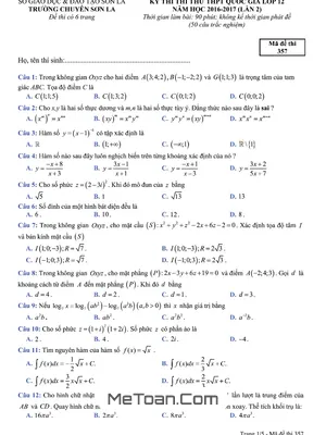 Đề thi thử THPT Quốc gia môn Toán trường THPT chuyên Sơn La lần 2 năm 2017