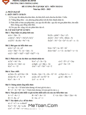 Đề Cương Ôn Tập Học Kì 1 Toán 8 Năm 2022 - 2023 Trường THCS Thăng Long - Hà Nội