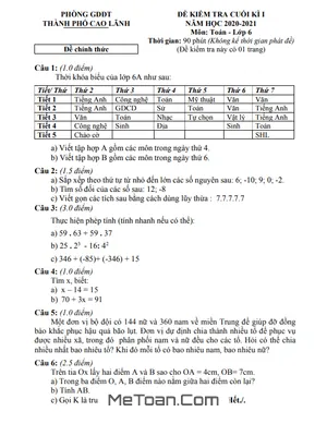 Đề kiểm tra cuối kì 1 Toán lớp 6 năm 2020 - 2021 phòng GD&ĐT TP Cao Lãnh - Đồng Tháp