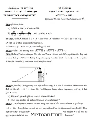 Đề đề nghị cuối kỳ 1 Toán 9 năm 2022 - 2023 trường THCS Bình Quới Tây - TP HCM