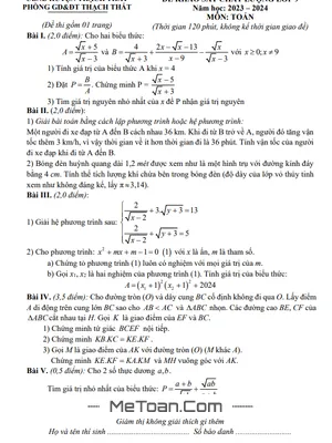Đề khảo sát chất lượng Toán 9 năm 2023 - 2024 phòng GD&ĐT Thạch Thất - Hà Nội