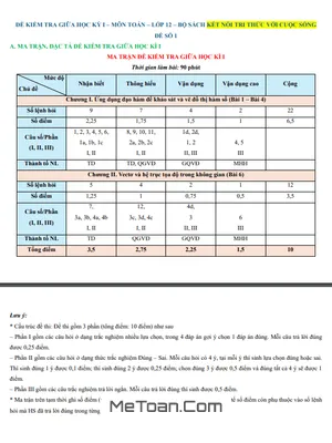 10 Đề Kiểm Tra Giữa Kỳ 1 Toán 12 Kết Nối Tri Thức Với Cuộc Sống Có Đáp Án