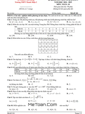 Đề khảo sát chất lượng lần 1 Toán 10 năm 2024 - 2025 trường THPT Thanh Miện 2 – Hải Dương