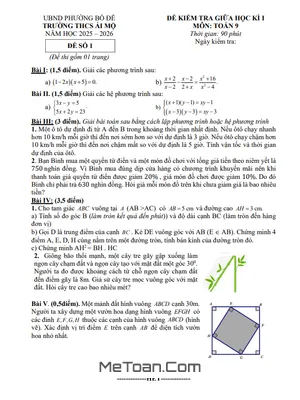Đề thi Giữa học kì 1 Toán 9 năm 2025 – 2026 Trường THCS Ái Mộ - Hà Nội