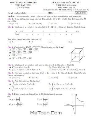Đề kiểm tra cuối học kì 1 Toán 12 năm học 2025 - 2026 Sở GD&ĐT Bắc Ninh