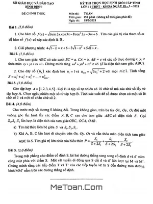 Đề thi HSG tỉnh Toán 11 năm 2020 - 2021 sở GD&ĐT Bình Định