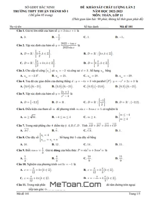 Đề khảo sát lần 2 Toán 11 năm 2022 – 2023 trường THPT Thuận Thành 1 – Bắc Ninh