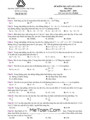 Đề thi giữa kỳ 1 Toán 11 năm 2017 - 2018 trường THPT Lương Thế Vinh - Hà Nội (có lời giải)
