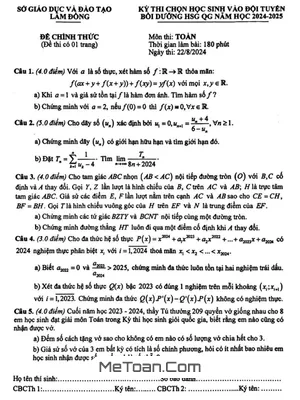Đề chọn đội tuyển HSGQG Toán THPT năm 2024 - 2025 - Sở GD&ĐT Lâm Đồng