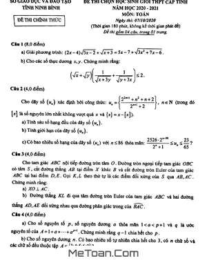 Đề thi HSG Toán THPT cấp tỉnh năm 2020 - 2021 sở GD&ĐT Ninh Bình