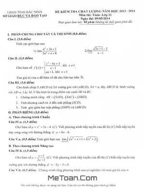 Đề thi HK2 môn Toán lớp 11 Sở GD&ĐT Bắc Ninh năm 2013 - 2014