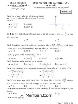 Đề thi thử Toán THPTQG 2018 trường THPT Diễn Châu 3 – Nghệ An lần 3
