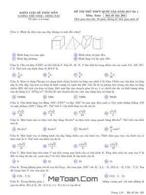 Đề Thi Thử THPT Quốc Gia 2017 Môn Toán - Trường THPT Chuyên Lương Thế Vinh - Đồng Nai Lần 1