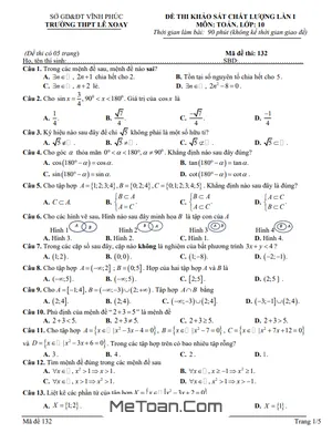 Đề khảo sát Toán 10 lần 1 năm 2022 – 2023 trường THPT Lê Xoay – Vĩnh Phúc