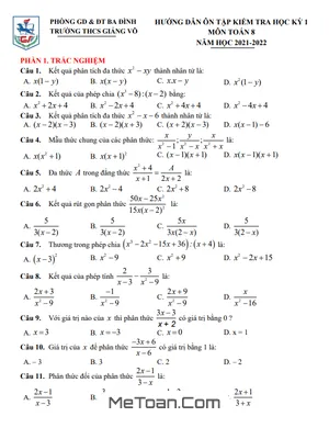 Hướng Dẫn Ôn Tập Học Kỳ 1 Toán 8 Năm 2021 - 2022 Trường THCS Giảng Võ - Hà Nội