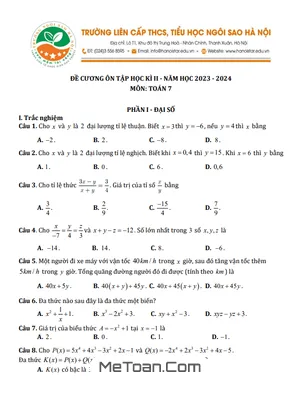 Đề Cương Ôn Tập Học Kì 2 Môn Toán Lớp 7 Năm 2023 - 2024 Trường TH&THCS Ngôi Sao Hà Nội