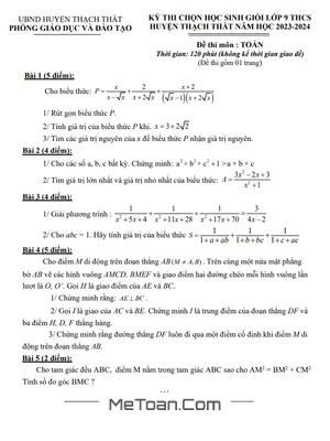 Đề thi Học sinh giỏi Toán 9 năm 2023 - 2024 phòng GD&ĐT Thạch Thất - Hà Nội