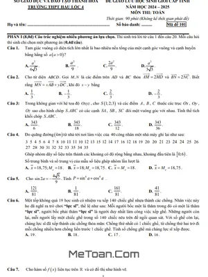Đề Giao Lưu HSG Toán 12 Năm 2024 - 2025 Trường THPT Hậu Lộc 4 - Thanh Hóa