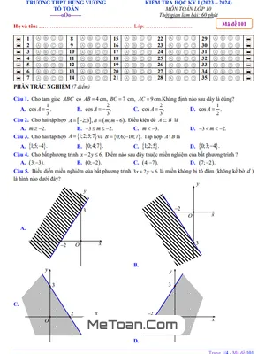Đề thi học kỳ 1 Toán 10 năm 2023 - 2024 trường THPT Hùng Vương - Bình Thuận