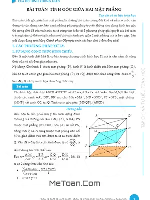 Phương Pháp Giải Bài Toán Tính Góc Giữa Hai Mặt Phẳng Trong Không Gian