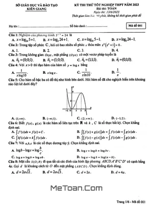 Đề thi thử tốt nghiệp THPT 2023 môn Toán lần 2 Sở GD&ĐT Kiên Giang