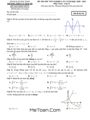 Đề thi thử tốt nghiệp THPT 2021 lần 2 môn Toán trường Lý Thái Tổ – Bắc Ninh