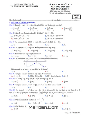 Đề thi giữa kì 1 Toán 10 năm 2020 - 2021 trường THPT Lý Thường Kiệt - Bình Thuận