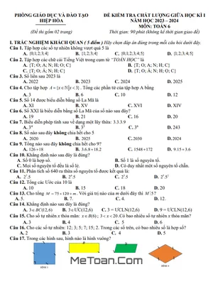 Đề thi giữa học kì 1 Toán lớp 6 năm 2023 - 2024 phòng GD&ĐT Hiệp Hòa - Bắc Giang