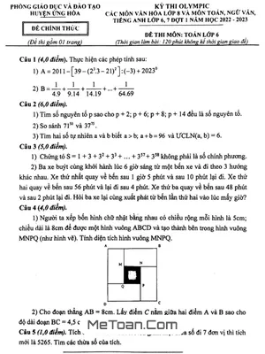 Đề Olympic Toán 6 Đợt 1 Năm 2022 - 2023 Phòng GD&ĐT Ứng Hòa - Hà Nội