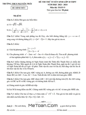 Đề Thi Thử Toán Vào Lớp 10 Năm 2023 - 2024 Trường THCS Nguyễn Trãi - Hà Tĩnh