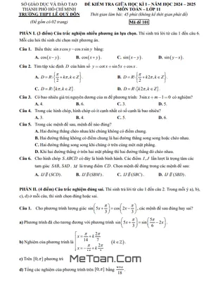 Đề giữa học kì 1 Toán 11 năm 2024 - 2025 trường THPT Lê Quý Đôn - TP HCM