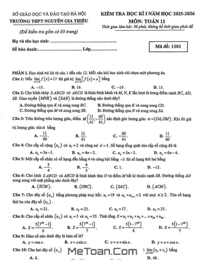 Đề thi học kì 1 Toán 11 năm 2025 - 2026 trường THPT Nguyễn Gia Thiều - Hà Nội