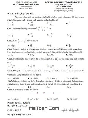 Đề Thi Giữa Học Kỳ 2 Toán Lớp 6 Năm 2025-2026 – THCS Trần Bích San, Ninh Bình
