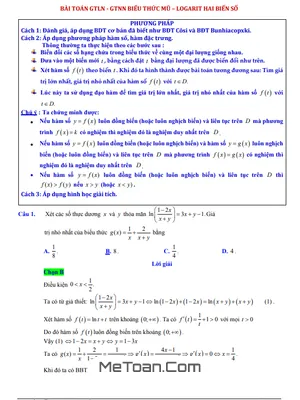 Phương pháp giải bài toán GTLN - GTNN biểu thức mũ - lôgarit nhiều biến số