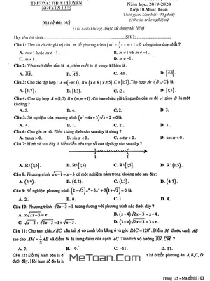 Đề thi HK1 Toán 10 năm 2019 - 2020 trường chuyên Nguyễn Huệ - Hà Nội - Mã đề 103