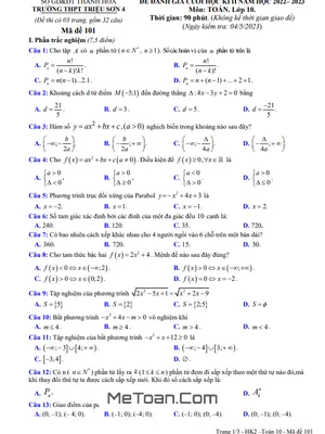Đề Thi Học Kì 2 Môn Toán Lớp 10 Năm 2022 - 2023 Trường THPT Triệu Sơn 4 - Thanh Hóa (Có Đáp Án)