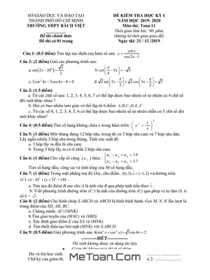 Đề thi học kì 1 Toán 11 năm 2019 - 2020 trường THPT Bách Việt - TP HCM