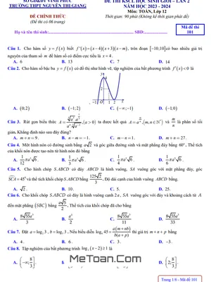 Đề Học Sinh Giỏi Toán 12 Lần 2 Năm 2023 - 2024 Trường THPT Nguyễn Thị Giang - Vĩnh Phúc