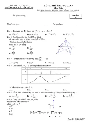 Đề Thi Thử Toán THPTQG 2018 Trường THPT Bắc Yên Thành - Nghệ An Lần 3