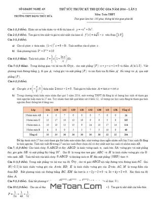 Tải Xuống Đề Thi Thử THPT Quốc Gia Môn Toán Trường Đặng Thúc Hứa Lần 2 - Có Đáp Án
