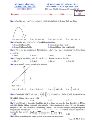 Đề khảo sát chất lượng Toán 10 lần 1 năm 2020 - 2021 trường THPT Đội Cấn - Vĩnh Phúc