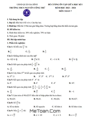 Đề Cương Ôn Tập Giữa Kì 1 Toán 7 Năm 2023 - 2024 Trường THCS Nguyễn Công Trứ - Hà Nội