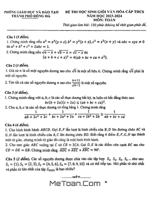 Đề thi học sinh giỏi Toán THCS năm 2023 - 2024 phòng GD&ĐT Đông Hà - Quảng Trị