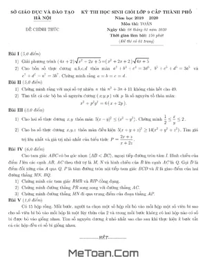 Đề thi HSG Toán 9 cấp thành phố Hà Nội năm học 2019 - 2020 - Lời giải chi tiết