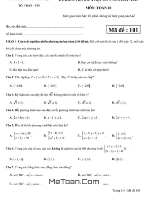 Đề giữa kì 1 Toán 10 năm 2024 - 2025 trường THPT Ngô Thì Nhậm - Hà Nội