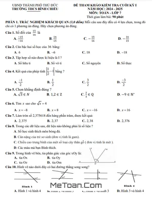 Đề Tham Khảo Cuối Kỳ 1 Toán 7 Năm 2024 - 2025 Phòng GD&ĐT Thủ Đức - TP HCM