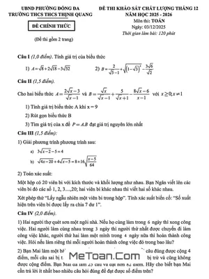 Đề khảo sát chất lượng môn Toán 9 tháng 12 năm 2025 trường THCS Thịnh Quang – Hà Nội